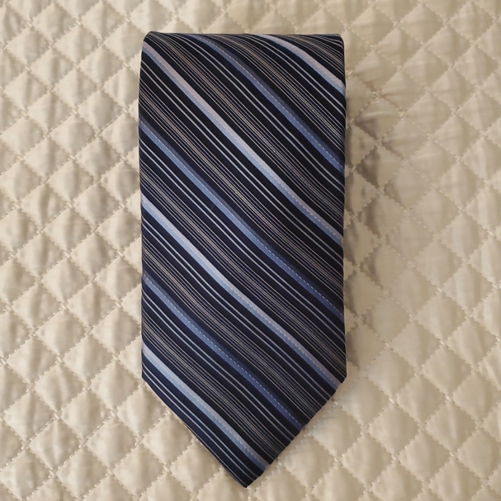 DKNY navy and light blue striped tie